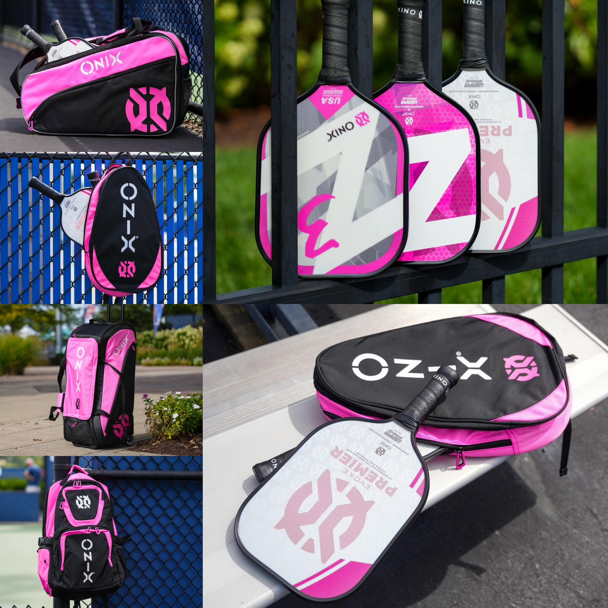 ONIX Pickleball paddle with a purpose pink paddle bags and pickleball accessories to support breast cancer awareness